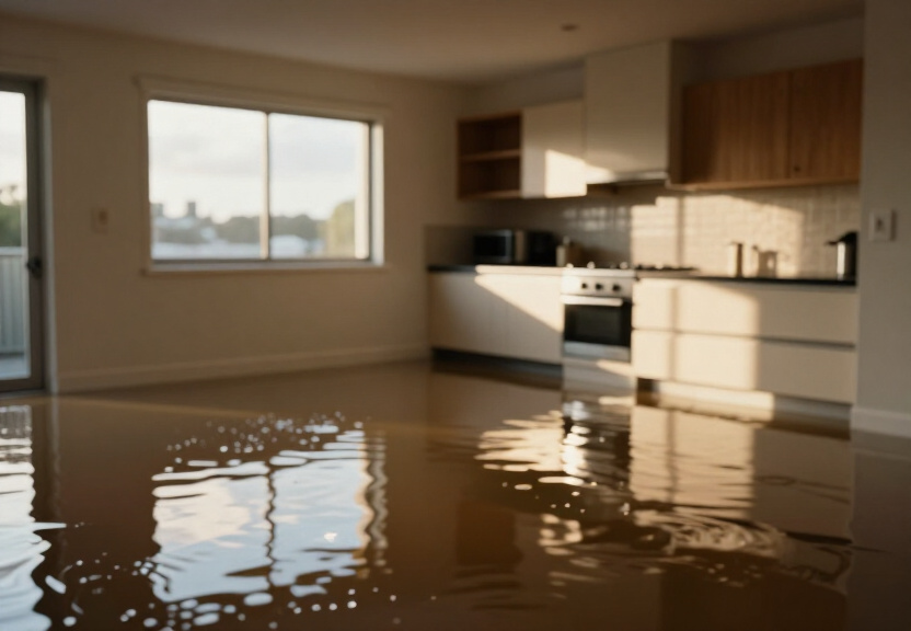 Flooded warehouse in Woolooware before water extraction